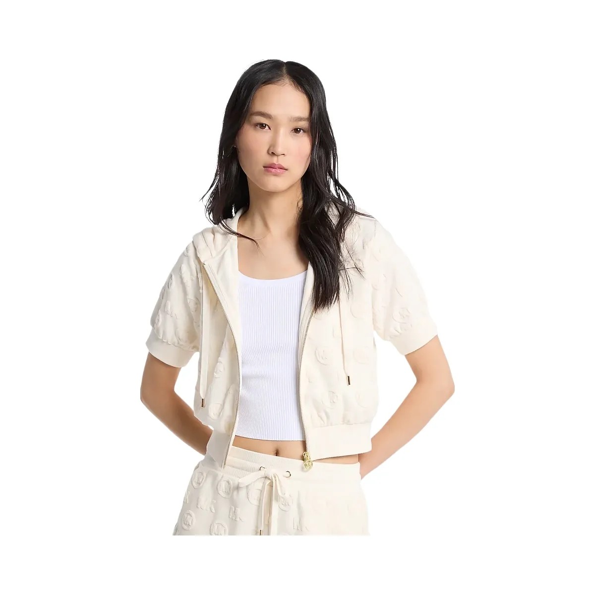 Michael Kors Logo Jacquard Terry Short-Sleeve Jacket Bone - HypeFly India View 1