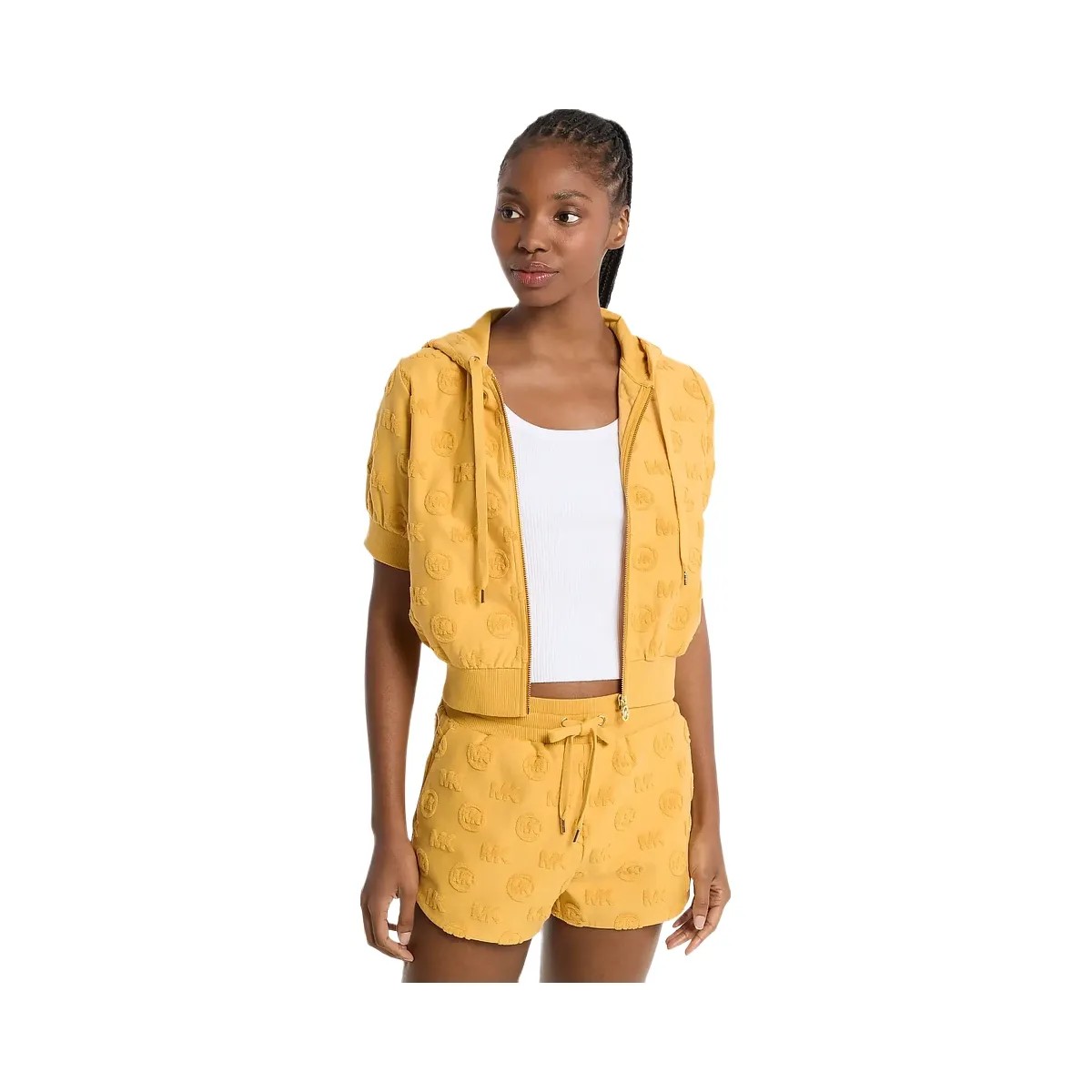 Michael Kors Logo Jacquard Terry Short-Sleeve Jacket Honeywheat - HypeFly India View 1