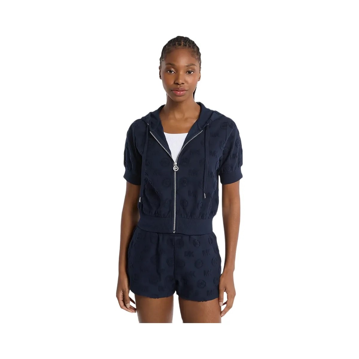Michael Kors Logo Jacquard Terry Short-Sleeve Jacket Midnightblue - HypeFly India View 1