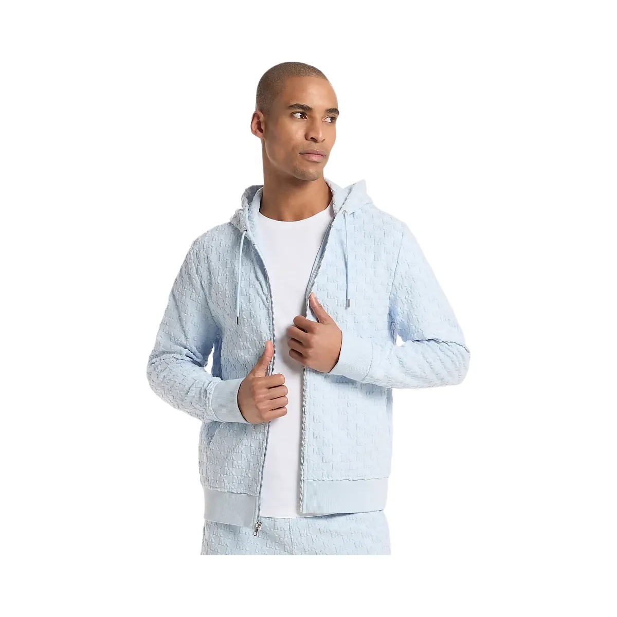 Michael Kors Logo Jacquard Terry Zip-Up Hoodie Pastel Blue - HypeFly India View 1