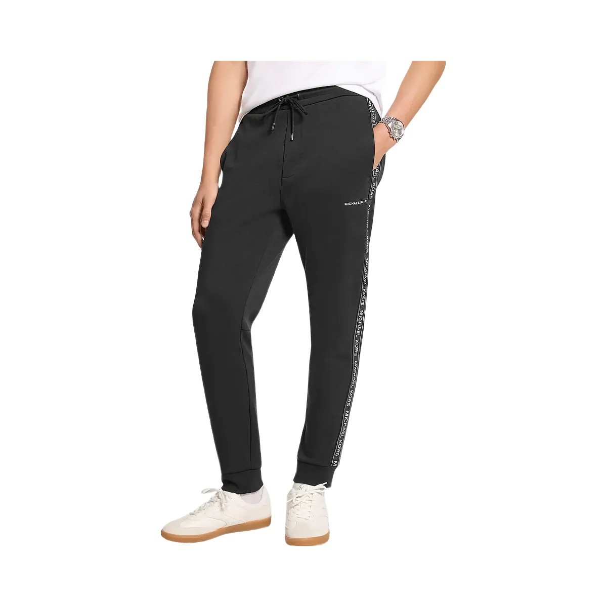 Michael Kors Logo Tape Cotton Blend Joggers Black - HypeFly India View 1
