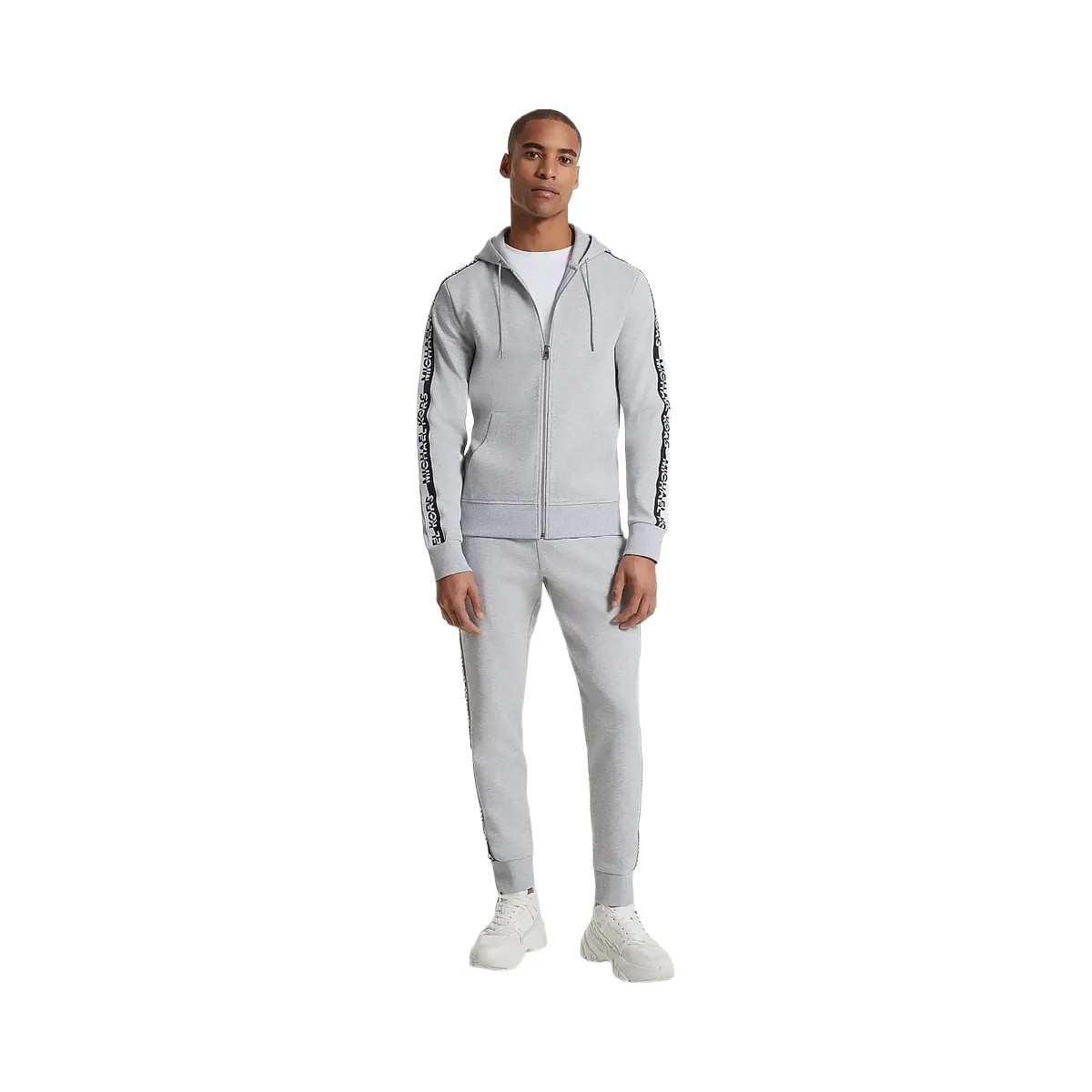 Michael Kors Logo Tape Cotton Blend Zip-Up Hoodie Heather Grey - HypeFly India View 1