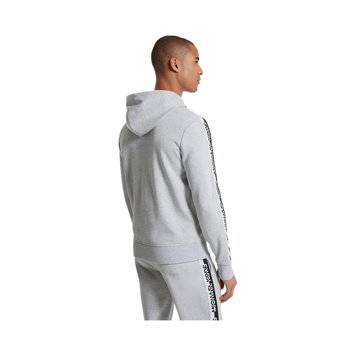 Michael Kors Logo Tape Cotton Blend Zip-Up Hoodie Heather Grey - HypeFly India View 2