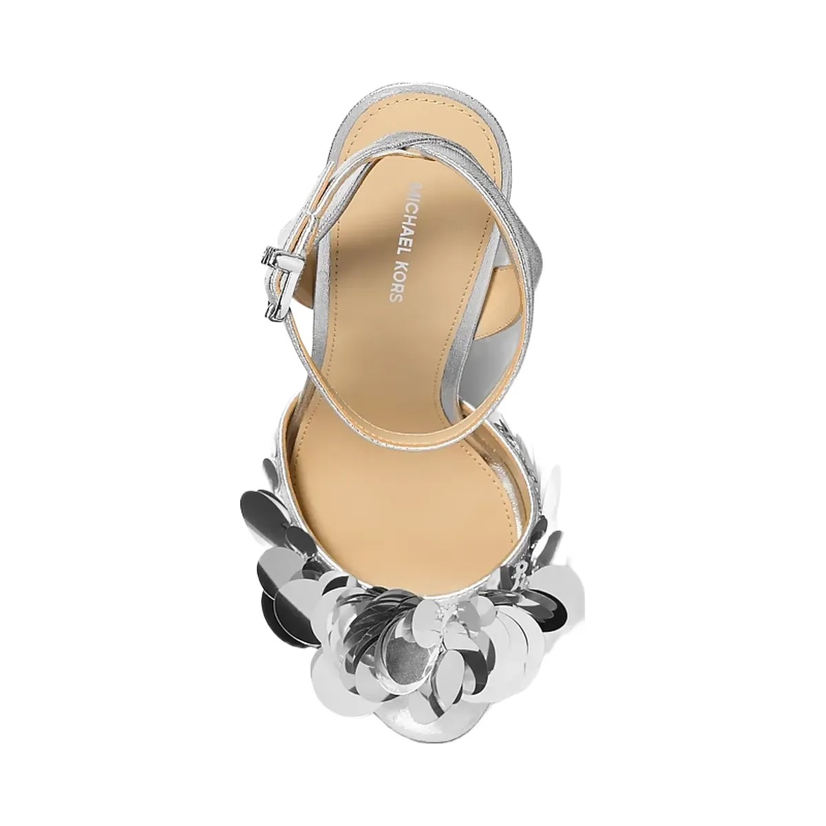 Michael Kors Loretta Sequin Embellished Metallic Sandal Silver - HypeFly India View 3