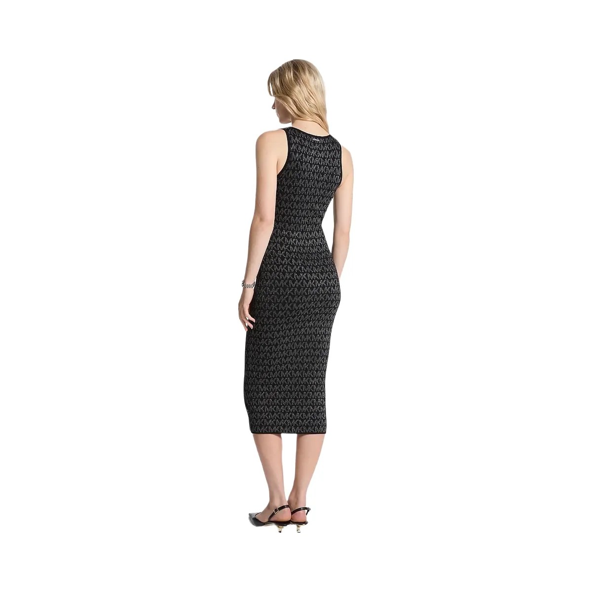 Michael Kors Metallic Logo Jacquard Midi Dress Black/Silver - HypeFly India View 2