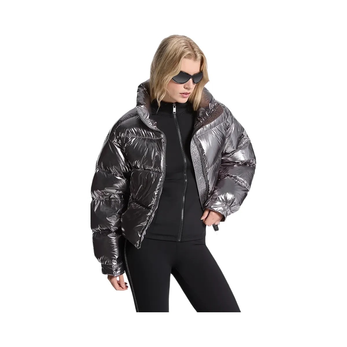 Michael Kors Metallic Nylon Ciré Puffer Jacket Gunmetal - HypeFly India View 1
