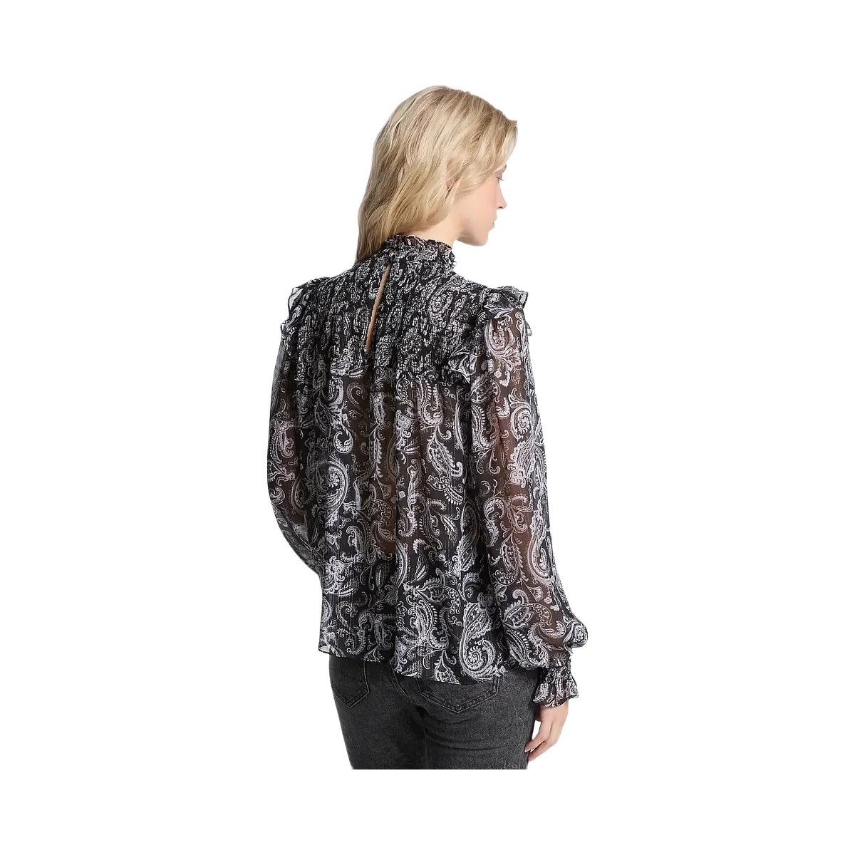 Michael Kors Metallic Paisley Print Georgette Blouse Gunmetal - HypeFly India View 2
