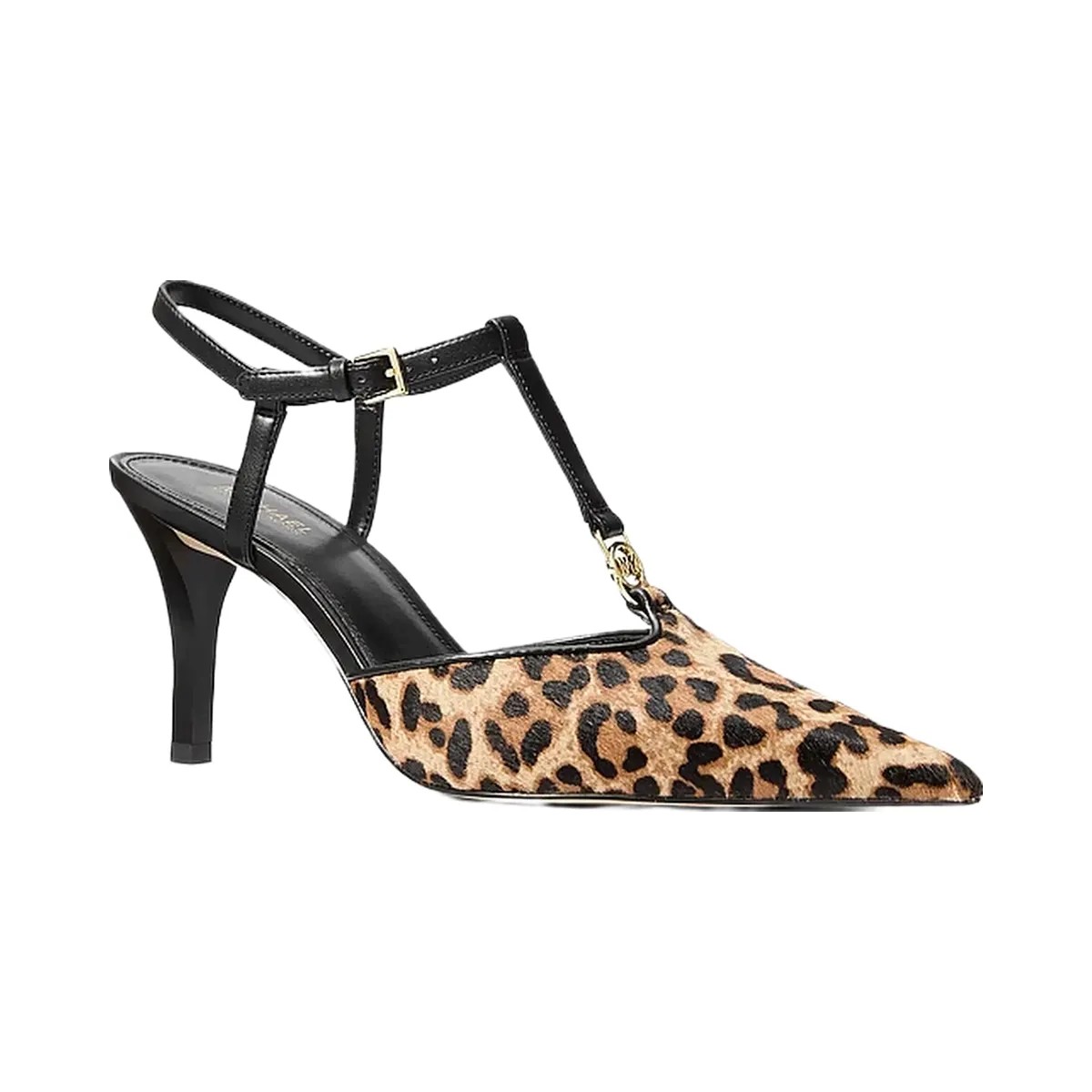 Michael Kors Nalia Leopard Print Calf Hair T-Strap Pump Dk Camel Mlt - HypeFly India View 1