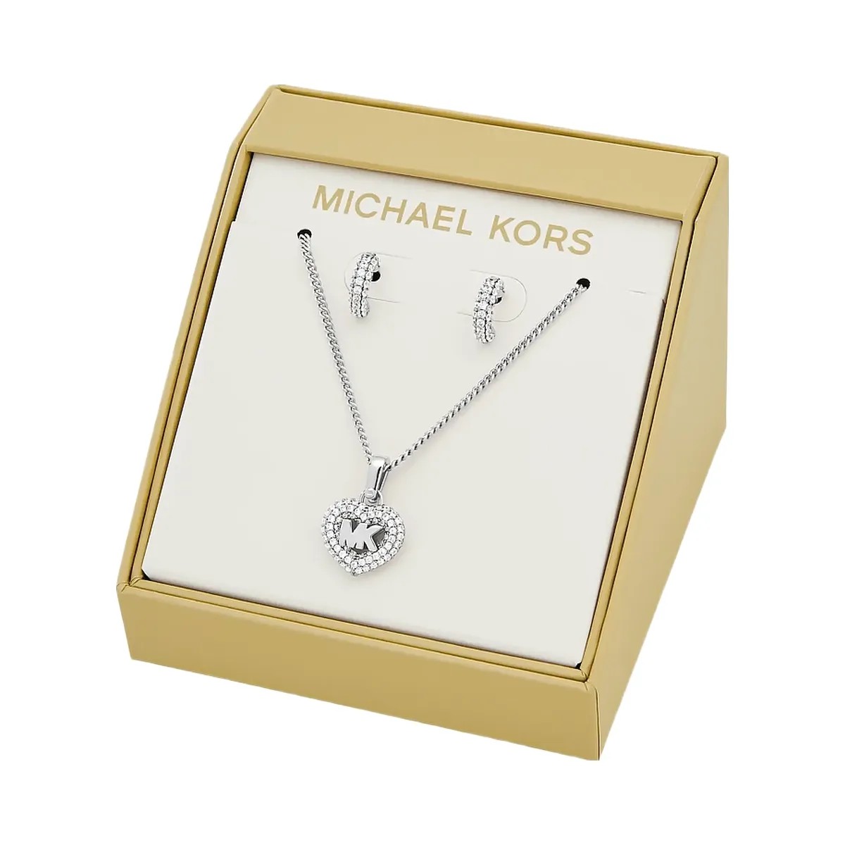 Michael Kors Pavé Heart and Logo Necklace and Hoop Earrings Jewelry Gift Set Silver - HypeFly India View 4