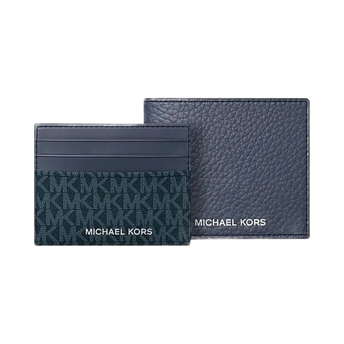 Michael Kors Pebbled Leather Billfold Wallet and Signature Logo Card Case Gift Set Navy - HypeFly India View 1