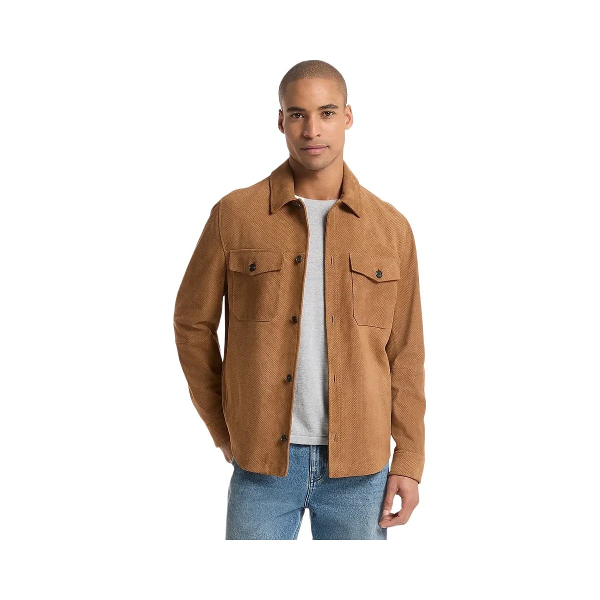 Michael Kors Perforated Suede Shirt Jacket Dark Camel - HypeFly India View 1
