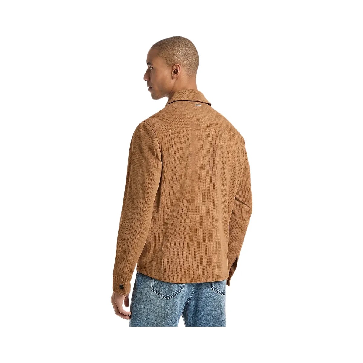 Michael Kors Perforated Suede Shirt Jacket Dark Camel - HypeFly India View 2