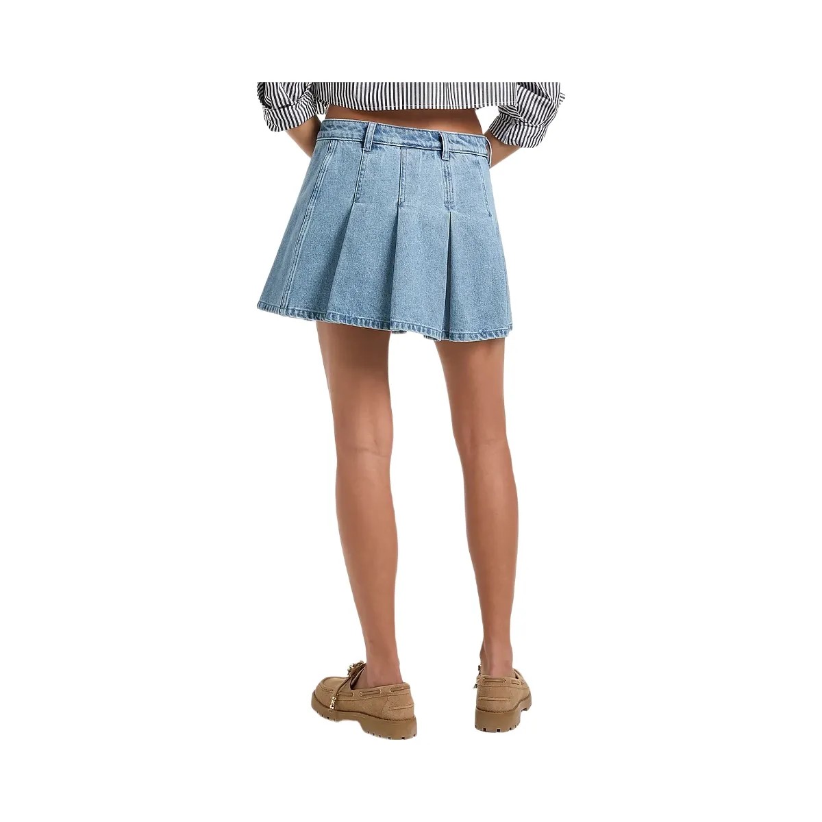 Michael Kors Pleated Denim Mini Skirt Horizonwash - HypeFly India View 2