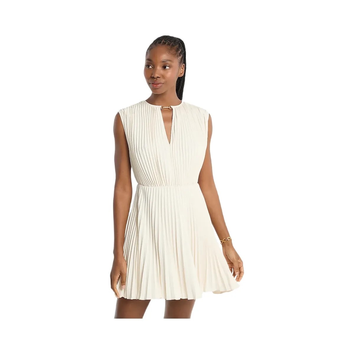 Michael Kors Pleated Satin Back Crepe Mini Dress Bone - HypeFly India View 1