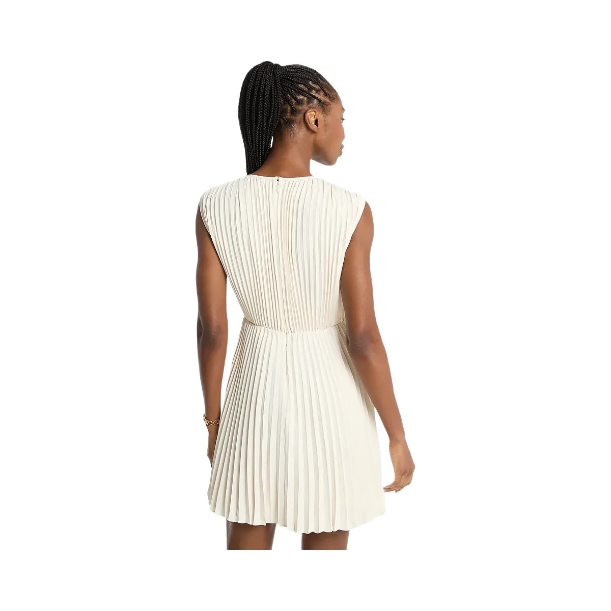 Michael Kors Pleated Satin Back Crepe Mini Dress Bone - HypeFly India View 2