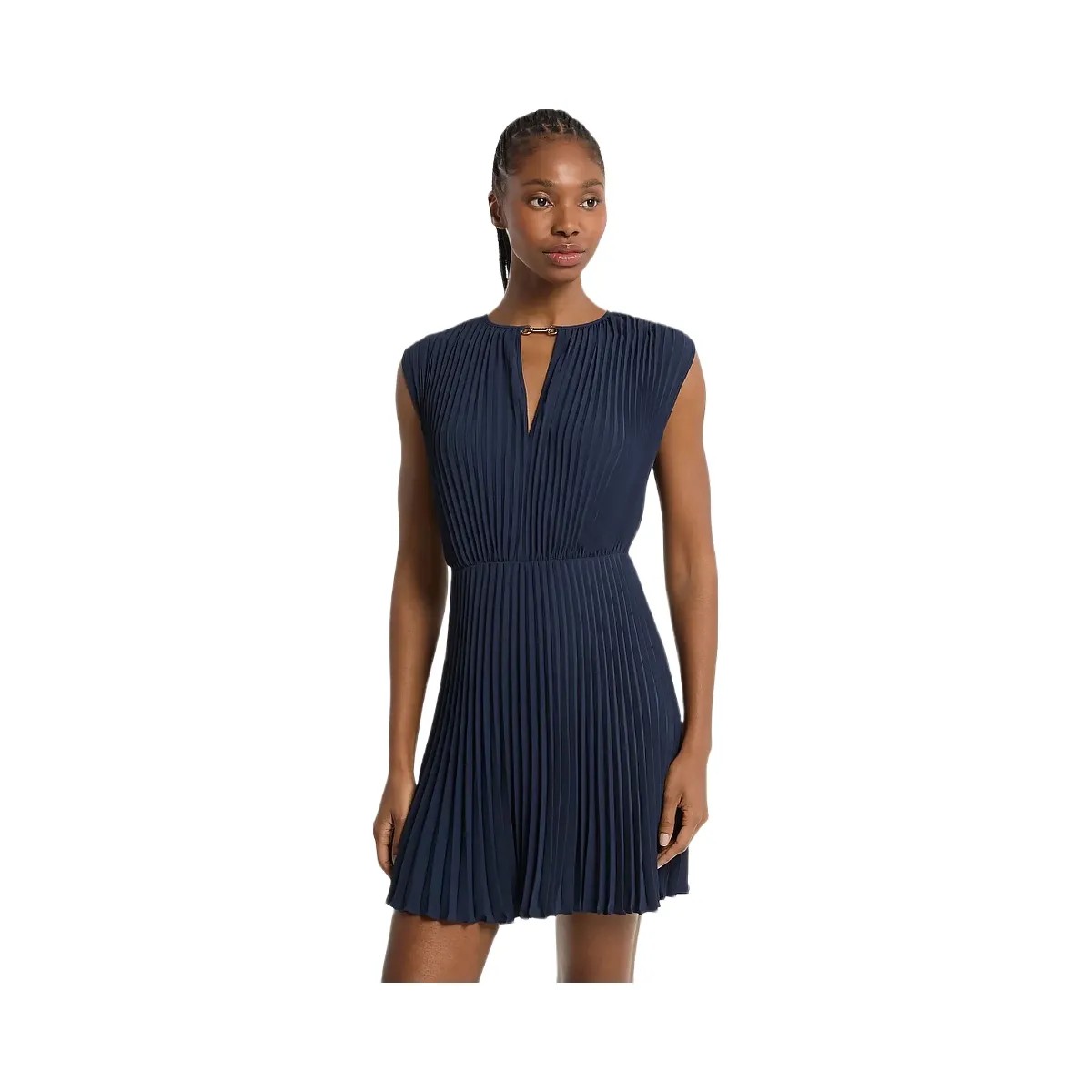 Michael Kors Pleated Satin Back Crepe Mini Dress Midnightblue - HypeFly India View 1