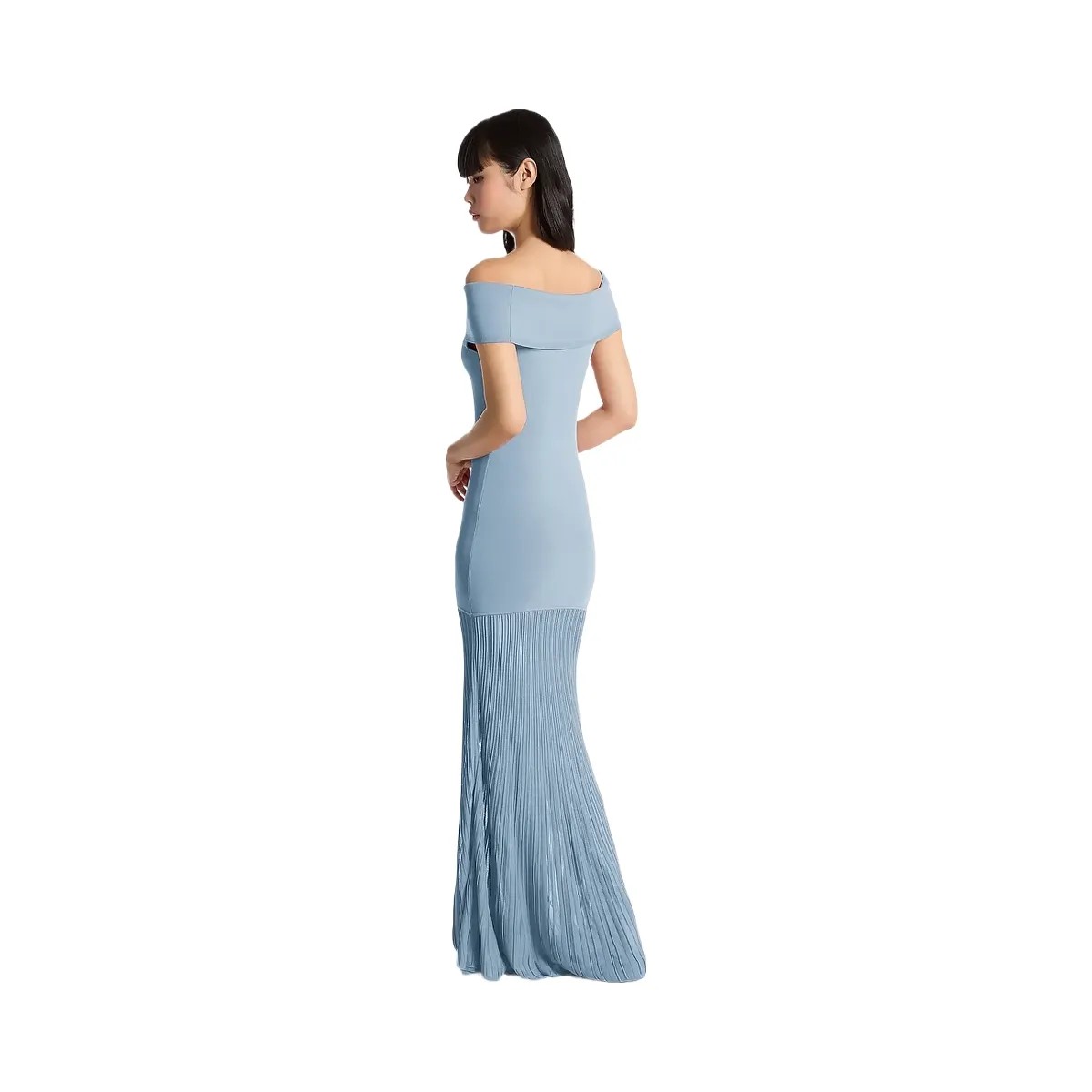 Michael Kors Pleated Stretch Knit Off-The-Shoulder Maxi Dress Chambray - HypeFly India View 2