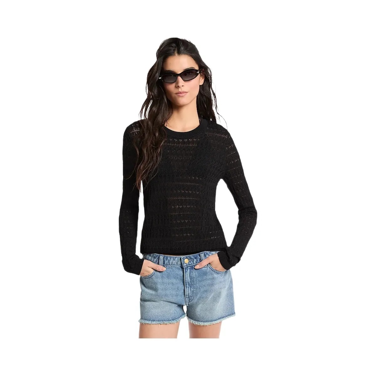 Michael Kors Pointelle Stretch Knit Sweater Black - HypeFly India View 1