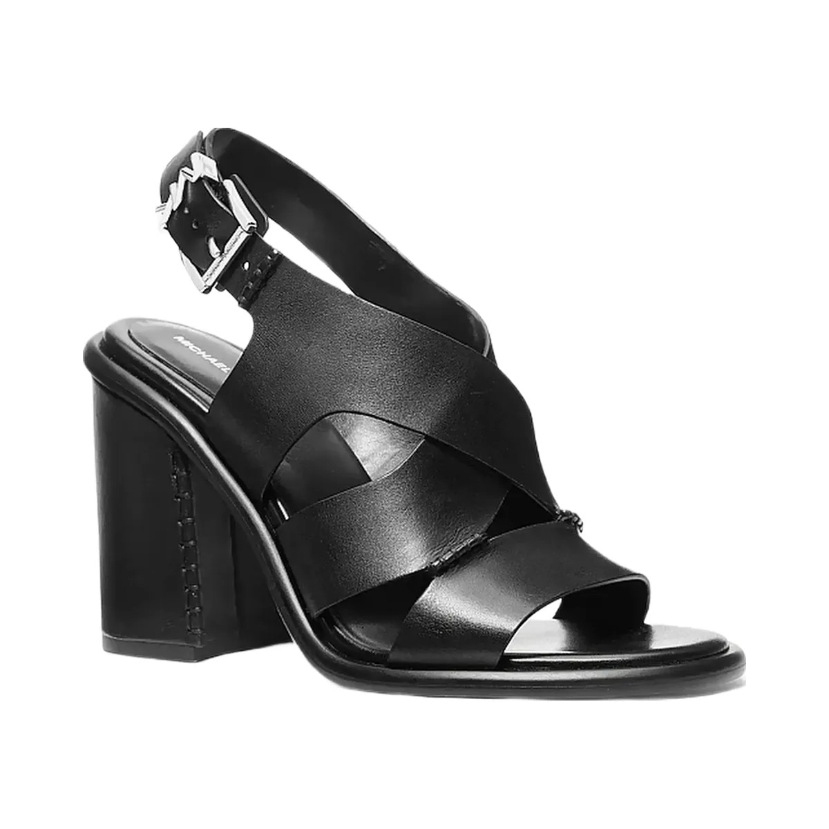 Michael Kors Raven Leather Block Heel Sandal Black - HypeFly India View 1