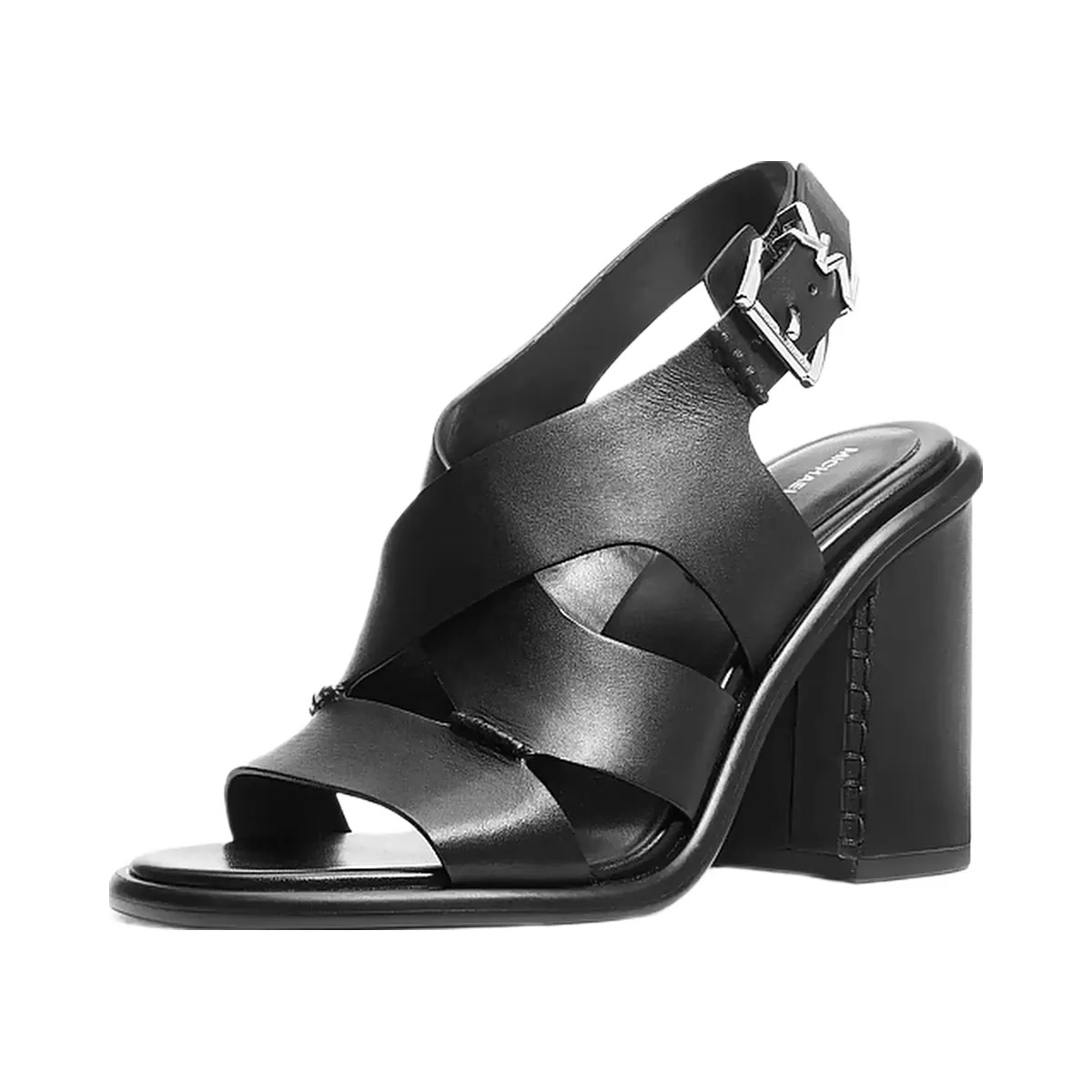 Michael Kors Raven Leather Block Heel Sandal Black - HypeFly India View 4