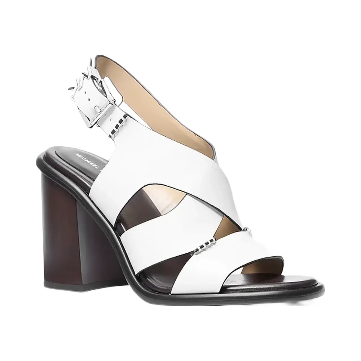 Michael Kors Raven Leather Block Heel Sandal Optic White - HypeFly India View 1
