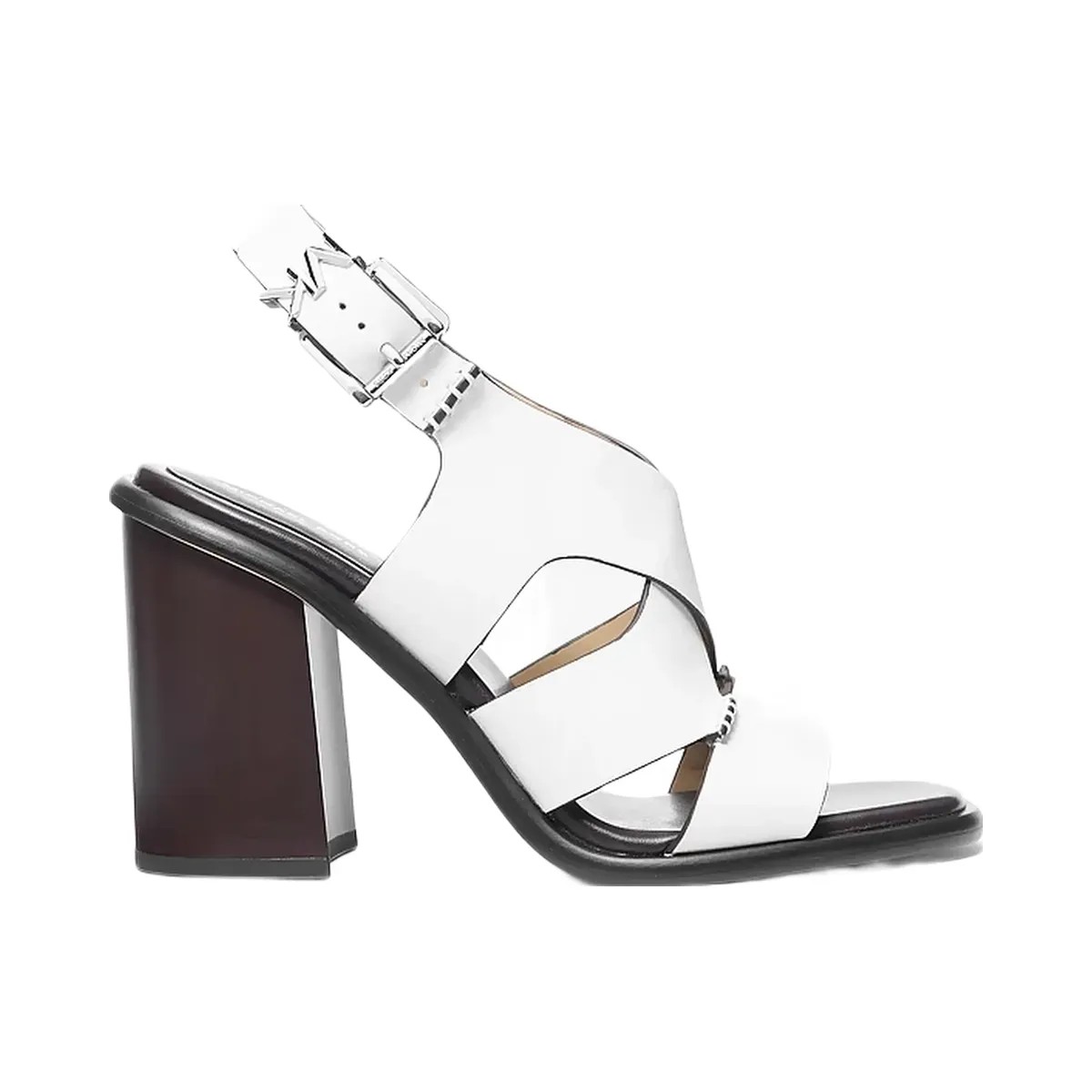 Michael Kors Raven Leather Block Heel Sandal Optic White - HypeFly India View 2