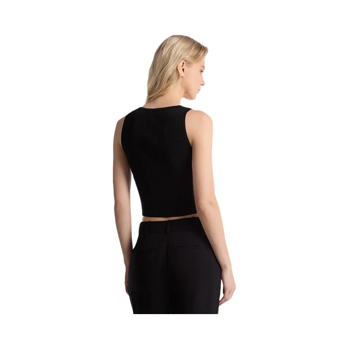 Michael Kors Ribbed Viscose Blend Zip-Up Tank Top Black - HypeFly India View 2
