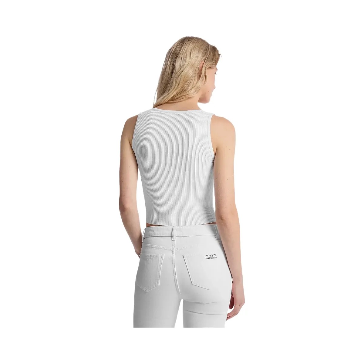 Michael Kors Ribbed Viscose Blend Zip-Up Tank Top White - HypeFly India View 2