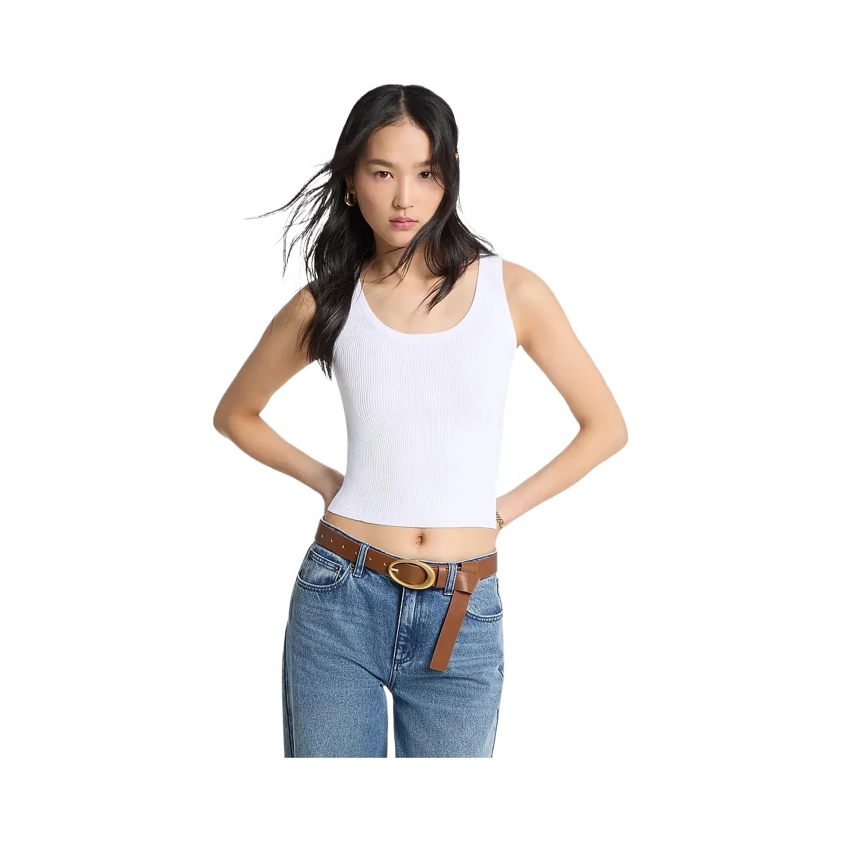Michael Kors Ribbed Viscose Tank Top White - HypeFly India View 1