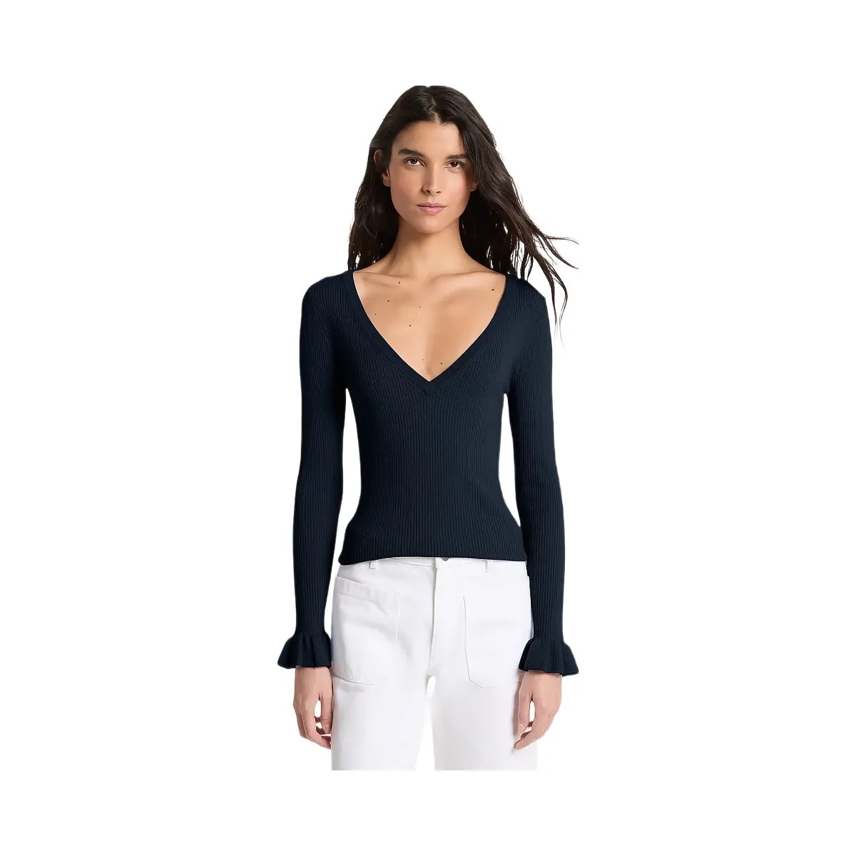 Michael Kors Ribbed Wool Blend V-Neck Sweater Midnightblue - HypeFly India View 1