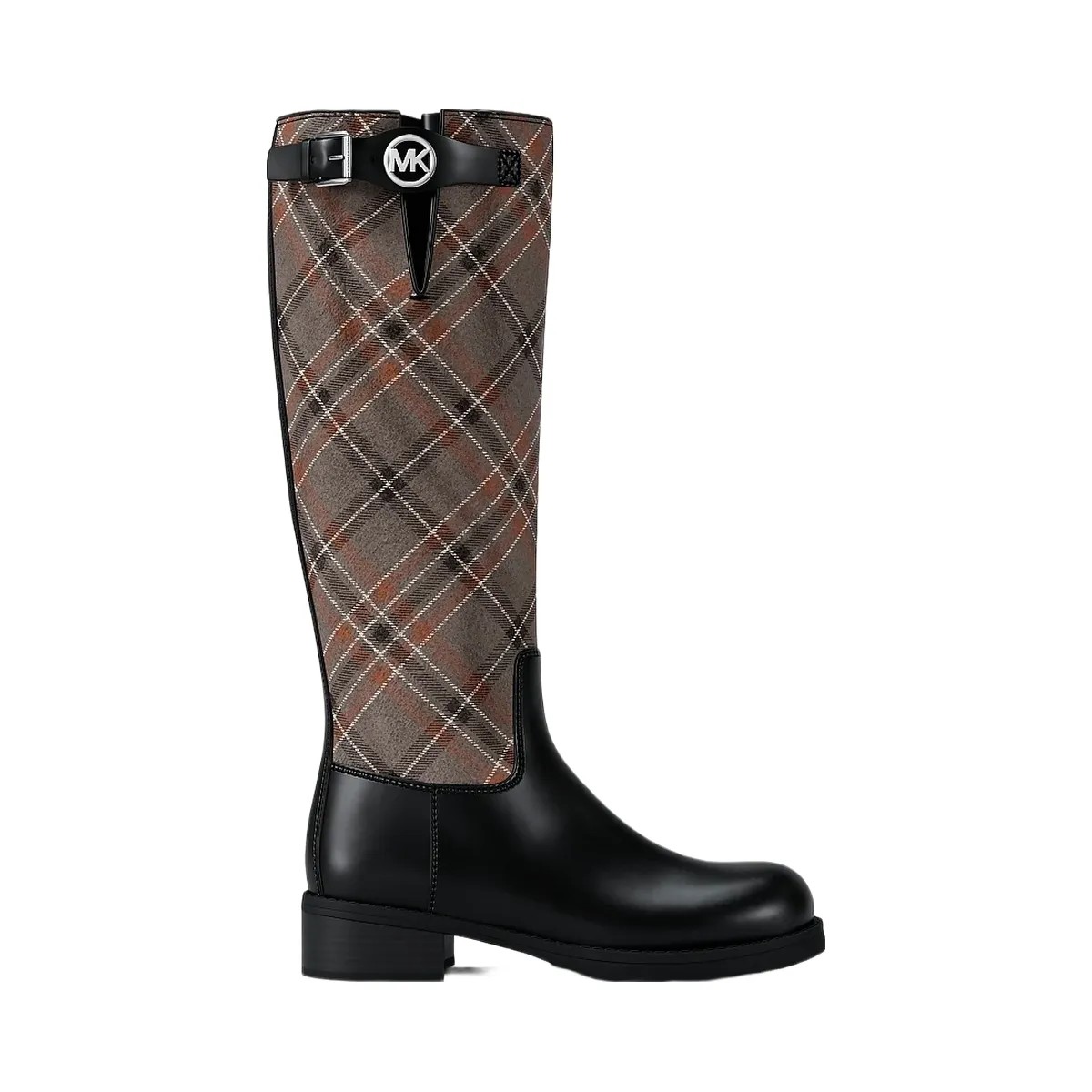 Michael Kors Royce Plaid Print Wool Blend Riding Boot Mushroom Mlti - HypeFly India View 2