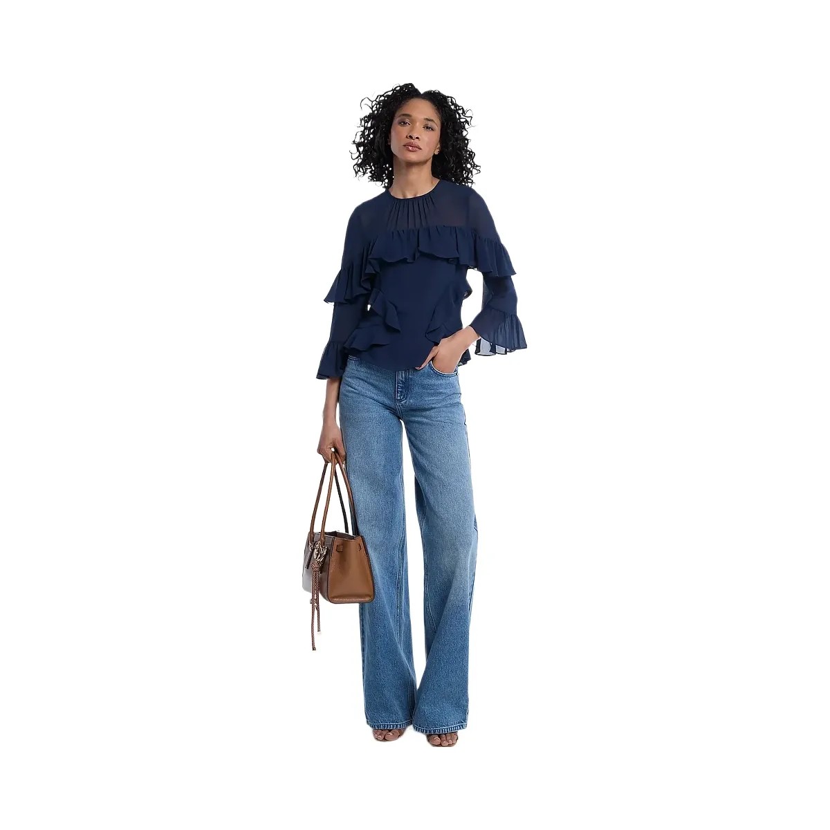 Michael Kors Ruffled Georgette Blouse Midnightblue - HypeFly India View 1