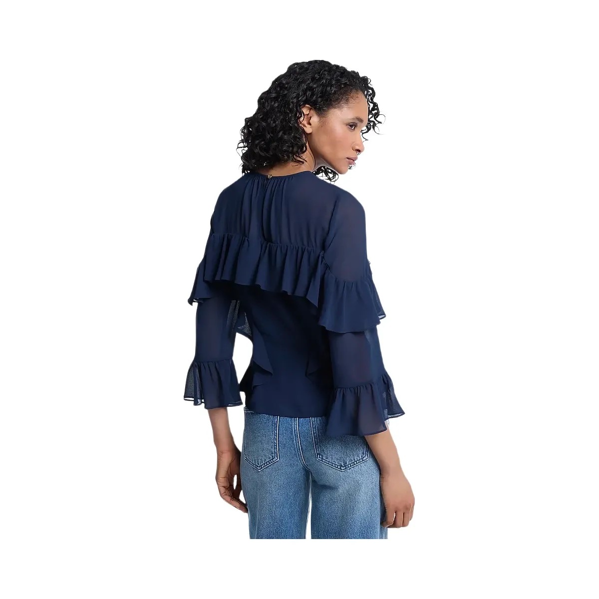Michael Kors Ruffled Georgette Blouse Midnightblue - HypeFly India View 2