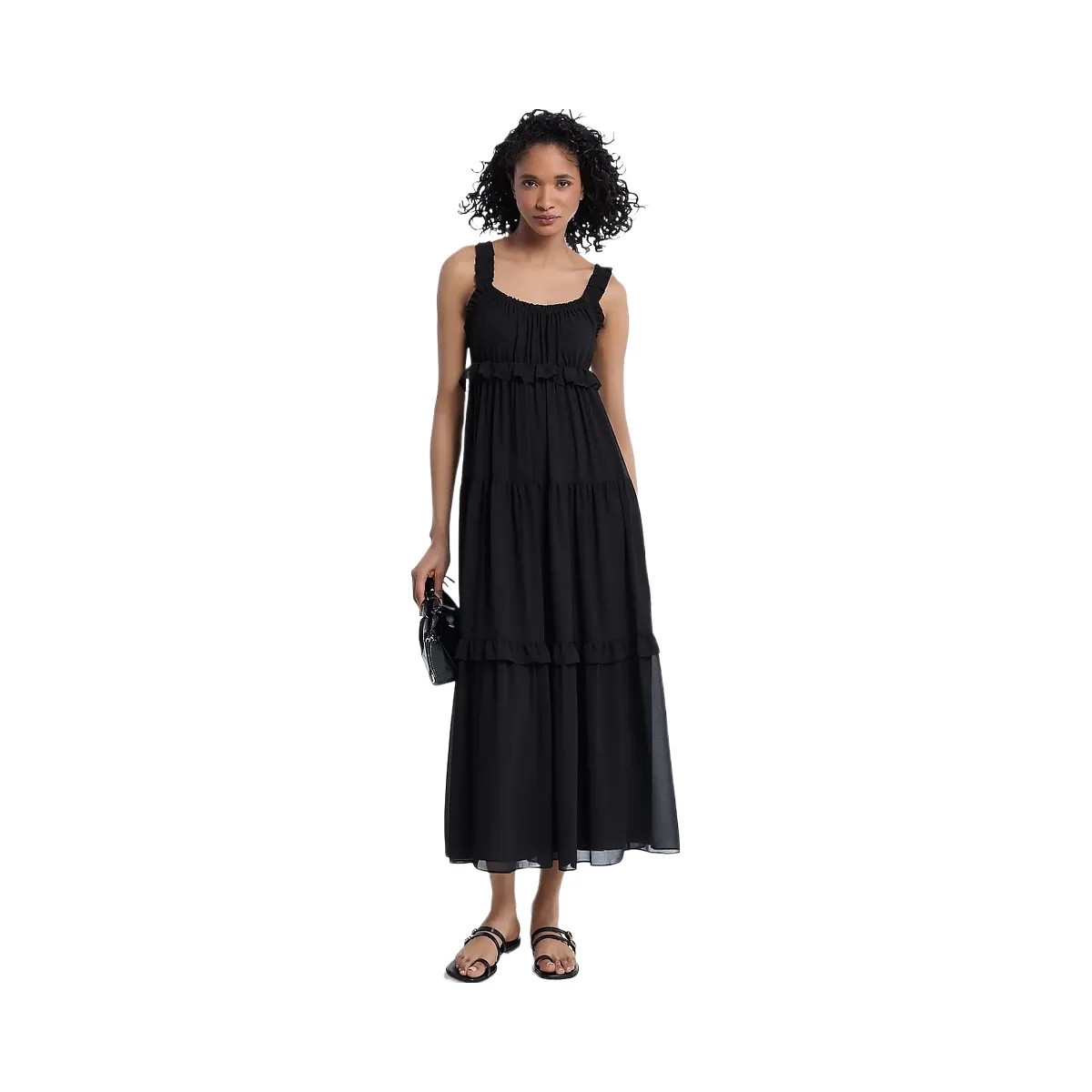 Michael Kors Ruffled Georgette Maxi Dress Black - HypeFly India View 1