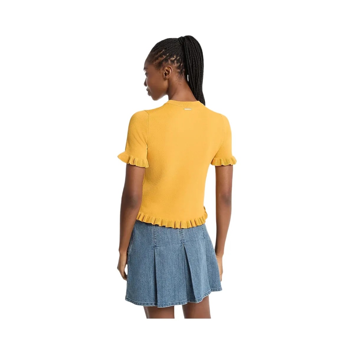 Michael Kors Ruffled Stretch Knit Logo Short-Sleeve Sweater Honeywheat - HypeFly India View 2