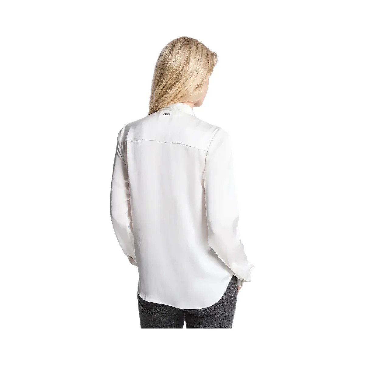 Michael Kors Satin Fringed Tie-Neck Blouse White - HypeFly India View 2