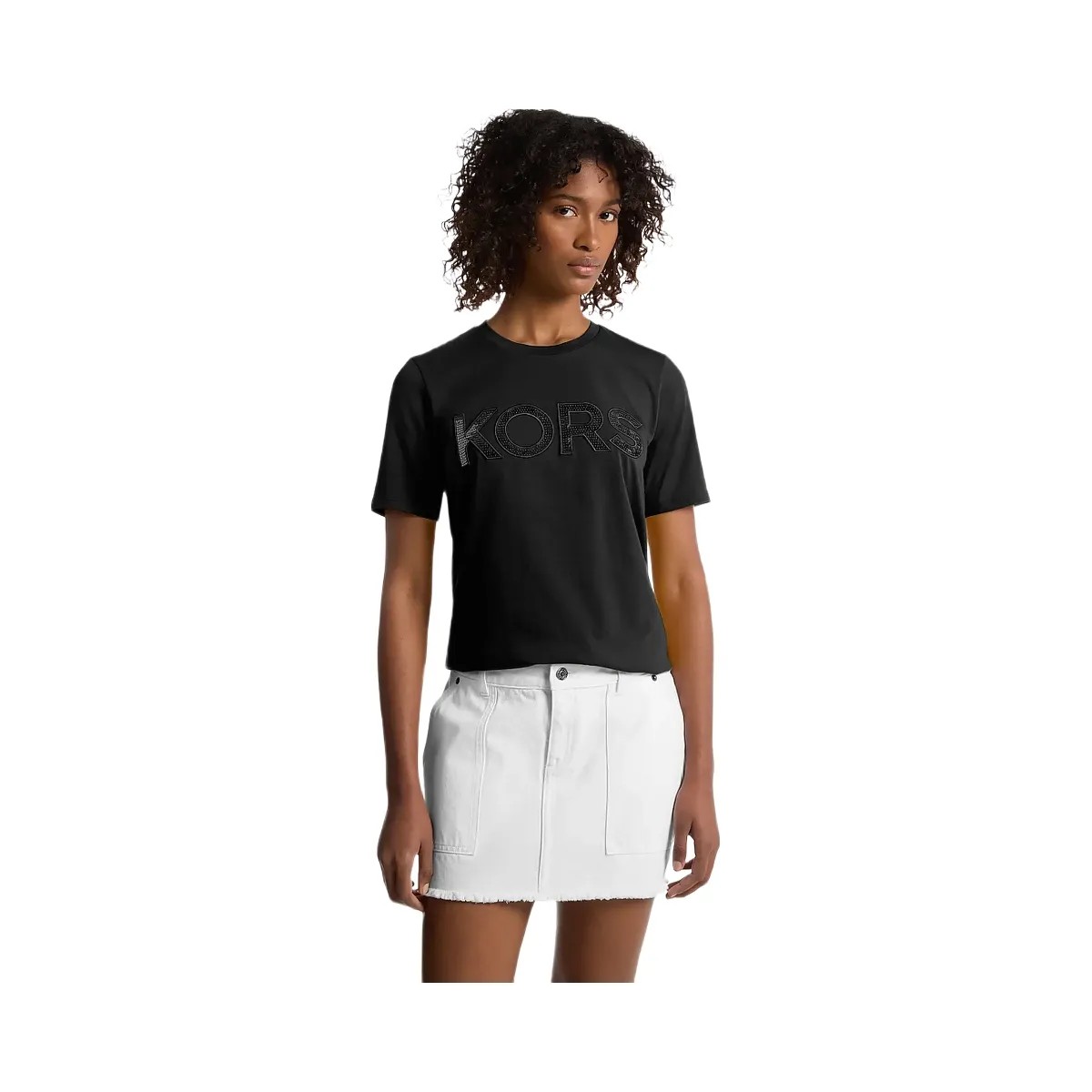 Michael Kors Sequined Logo Cotton T-Shirt Black - HypeFly India View 1