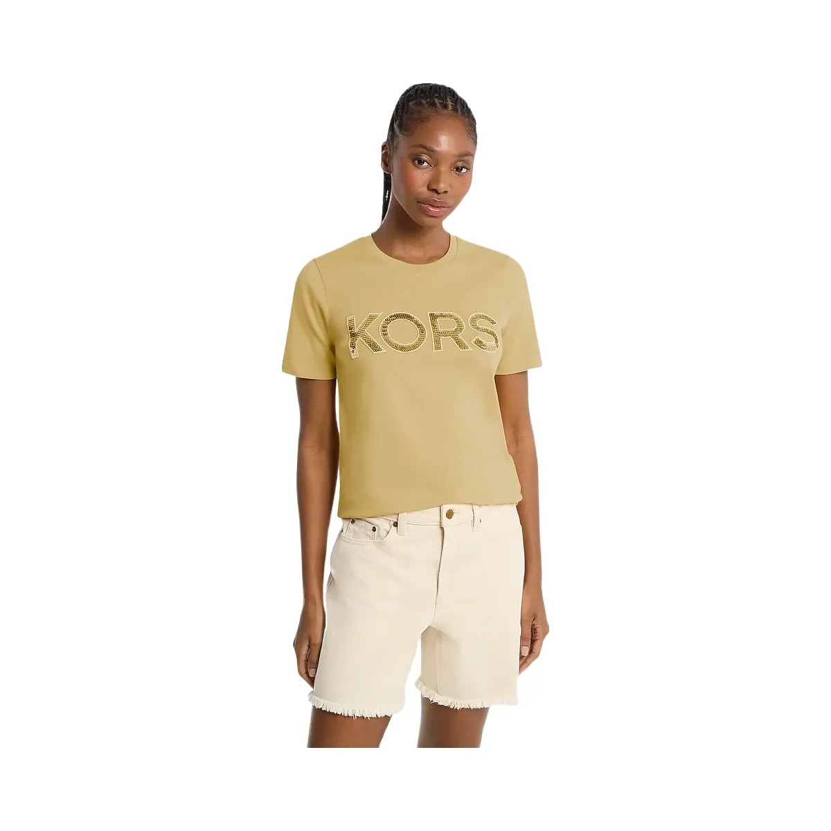 Michael Kors Sequined Logo Cotton T-Shirt Oregano - HypeFly India View 1