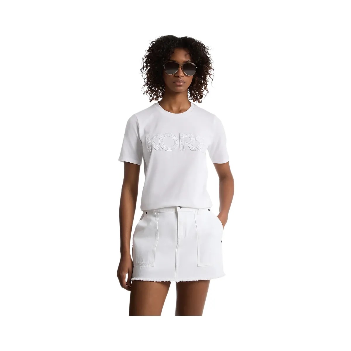 Michael Kors Sequined Logo Cotton T-Shirt White - HypeFly India View 1