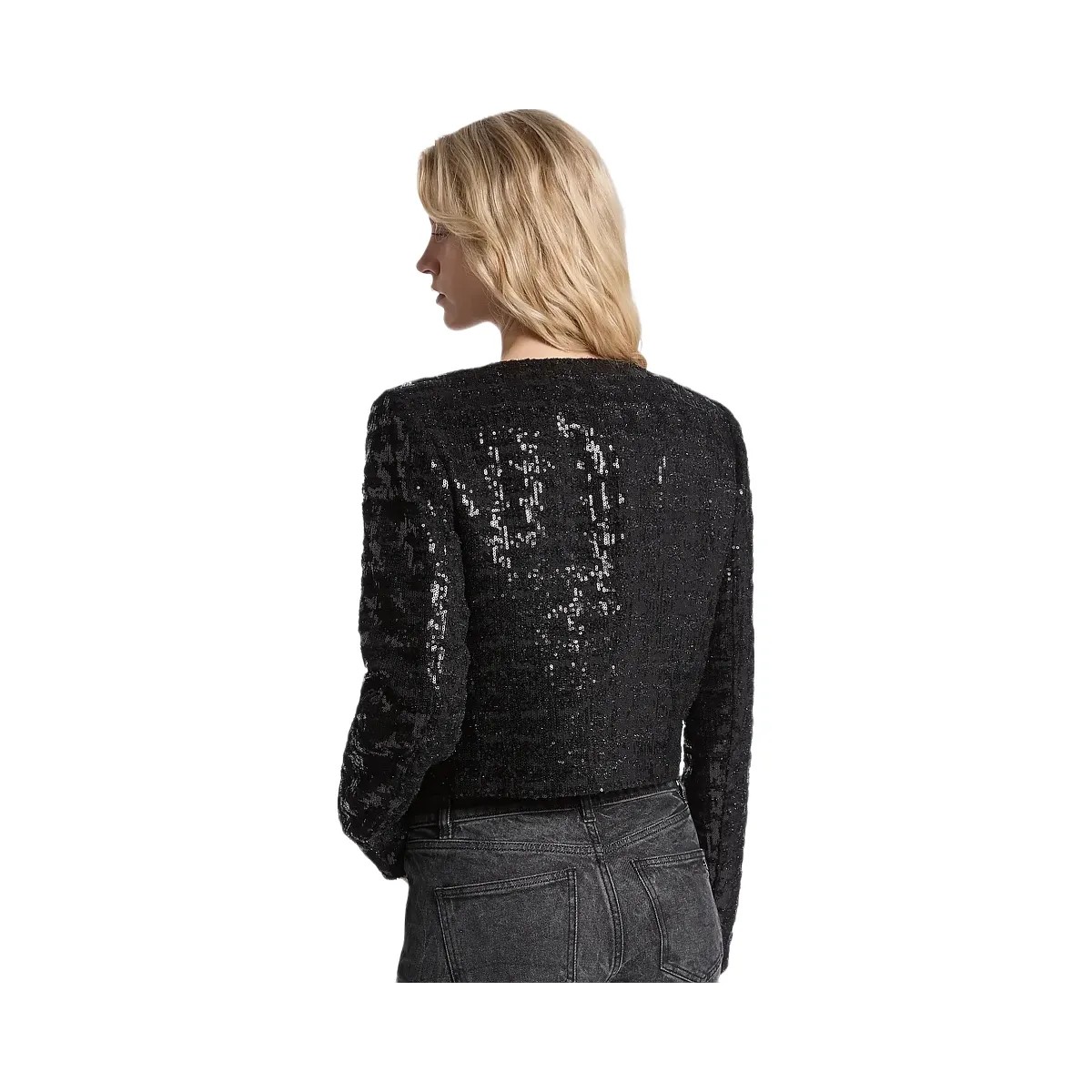 Michael Kors Sequined Tweed Cropped Jacket Black - HypeFly India View 2