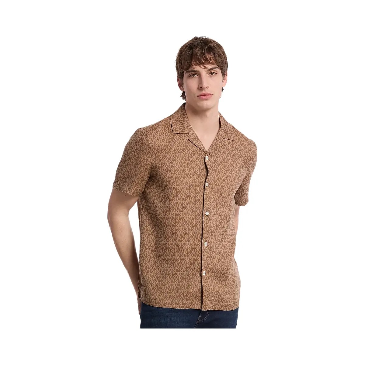 Michael Kors Signature Logo Linen Camp Shirt Acc Camel - HypeFly India View 1