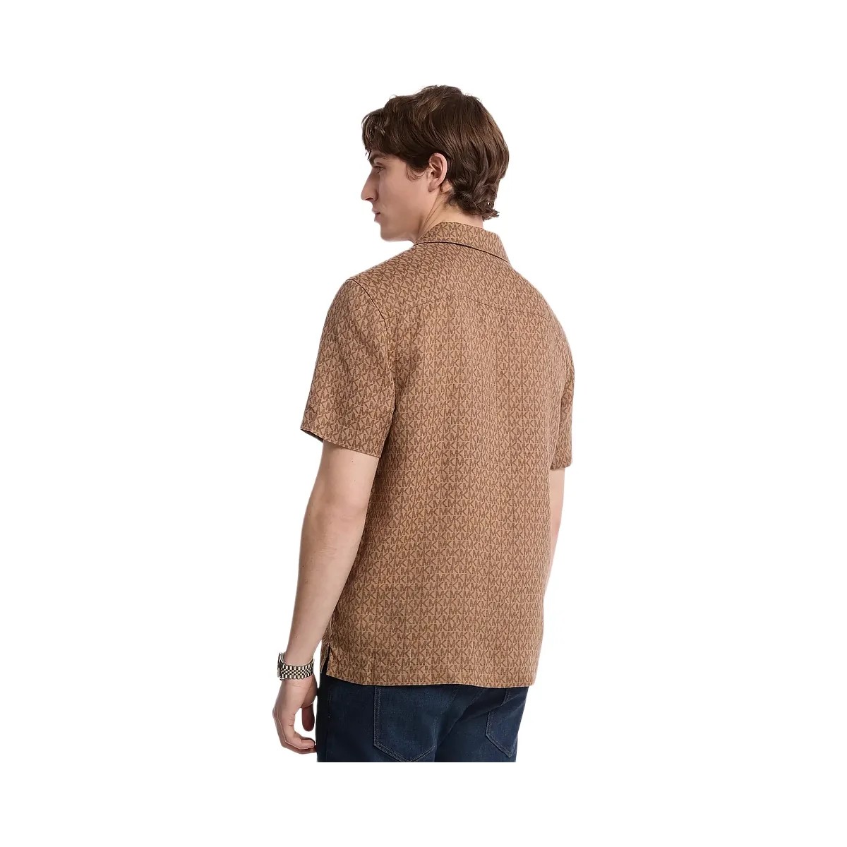 Michael Kors Signature Logo Linen Camp Shirt Acc Camel - HypeFly India View 2