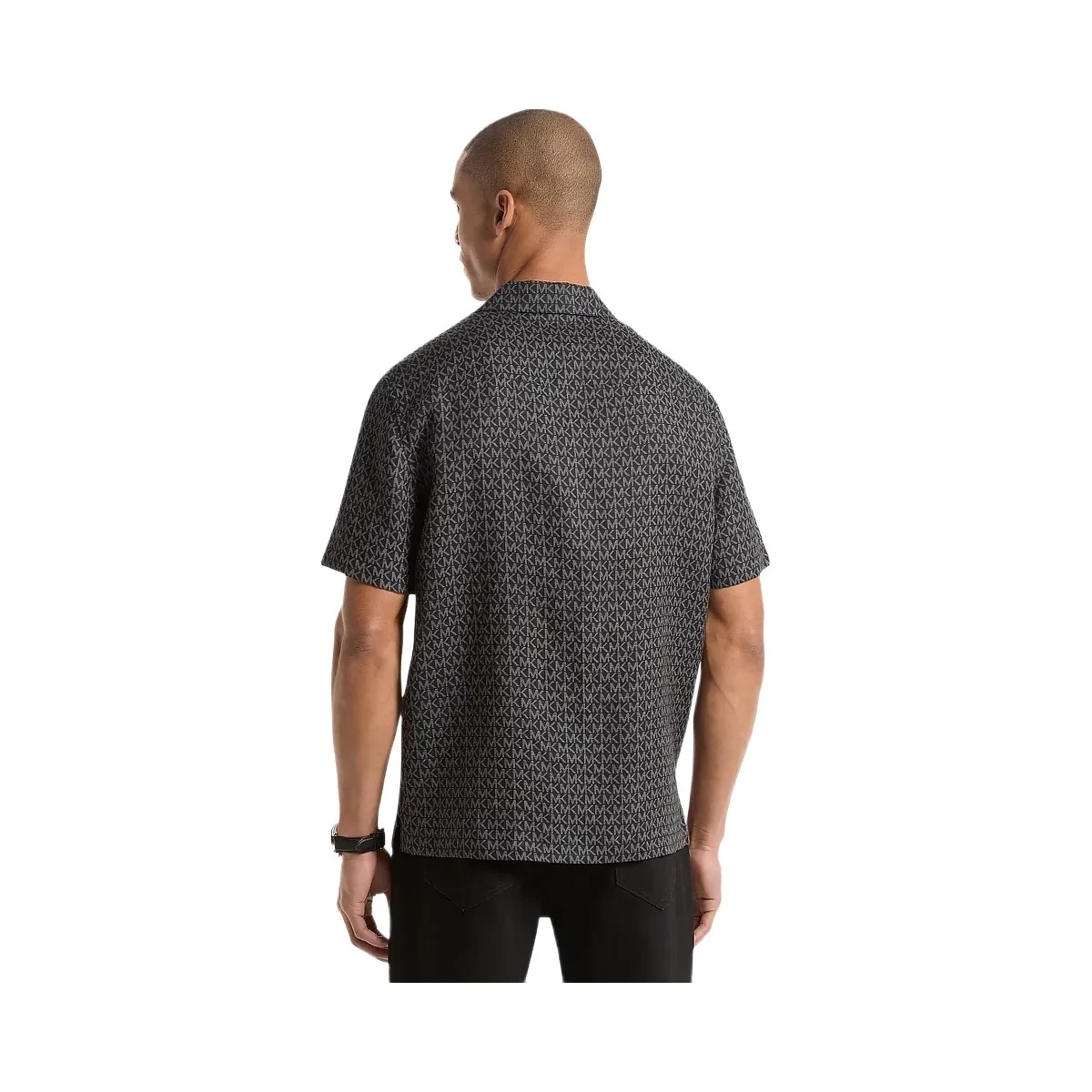 Michael Kors Signature Logo Linen Camp Shirt Black - HypeFly India View 2