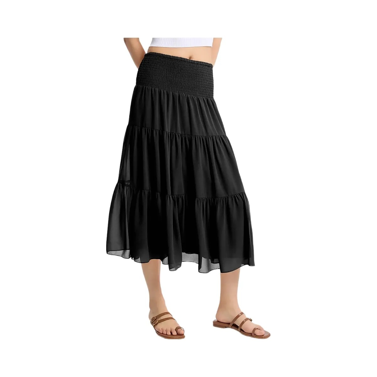 Michael Kors Smocked Georgette Tiered Skirt Black - HypeFly India View 1