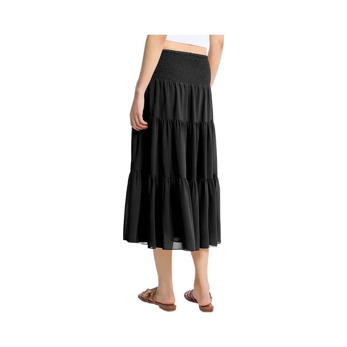 Michael Kors Smocked Georgette Tiered Skirt Black - HypeFly India View 2