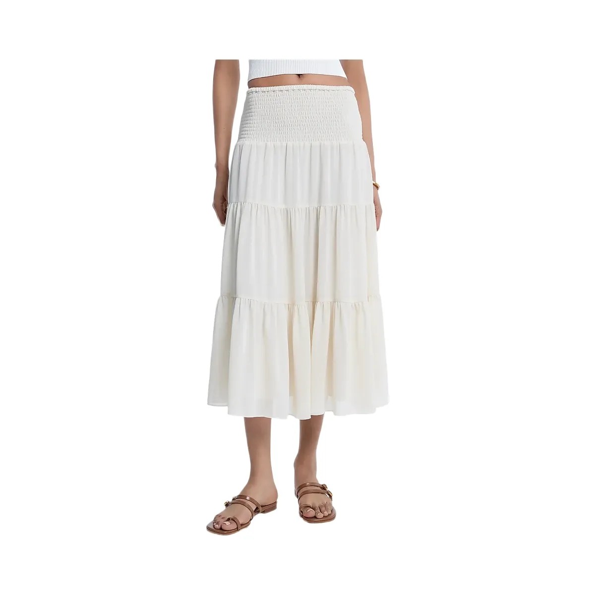Michael Kors Smocked Georgette Tiered Skirt Bone - HypeFly India View 1