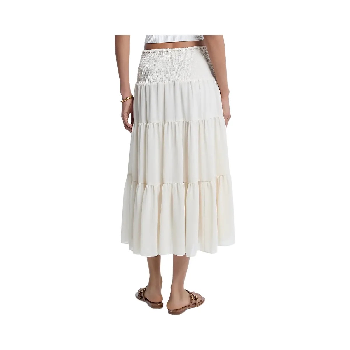 Michael Kors Smocked Georgette Tiered Skirt Bone - HypeFly India View 2