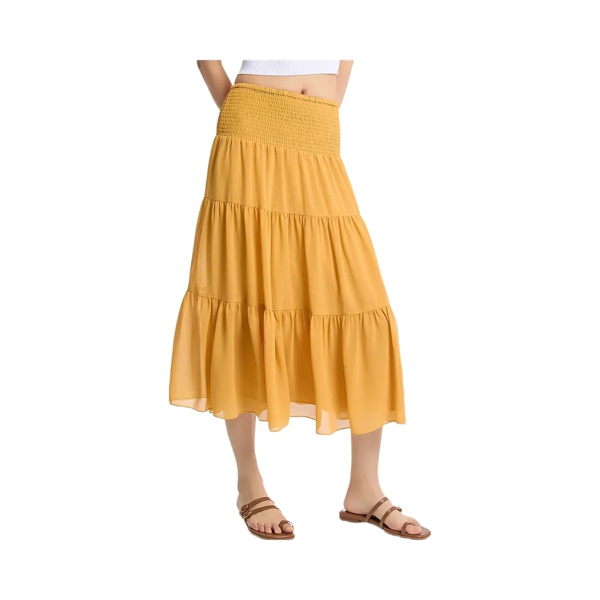 Michael Kors Smocked Georgette Tiered Skirt Honeywheat - HypeFly India View 1