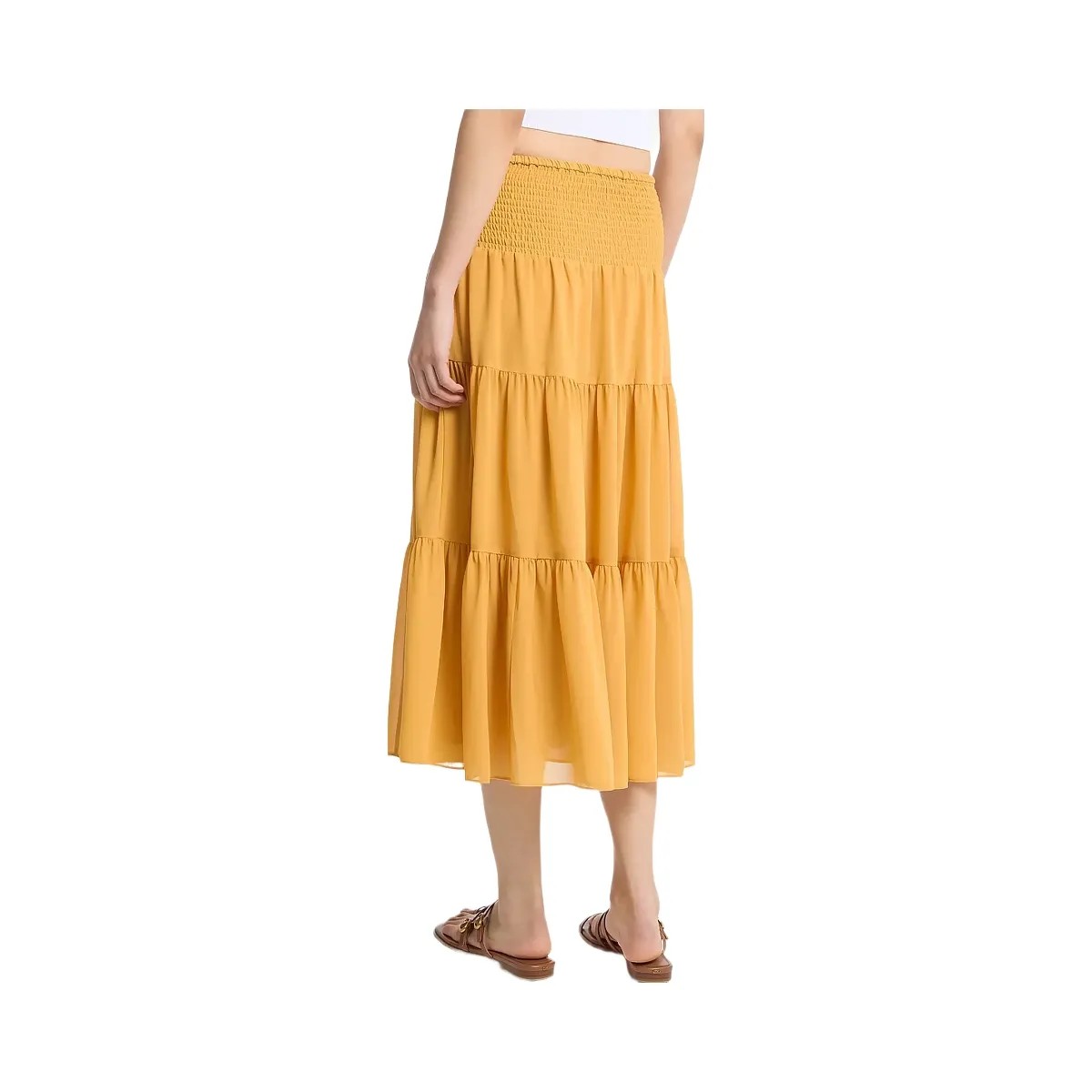 Michael Kors Smocked Georgette Tiered Skirt Honeywheat - HypeFly India View 2