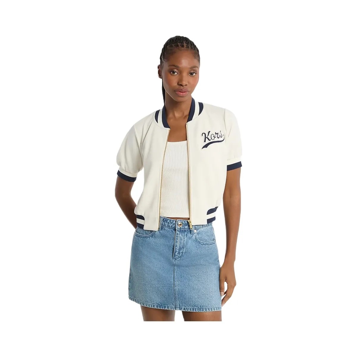Michael Kors Sporty Piqué Cropped Short-Sleeve Jacket Bone - HypeFly India View 1